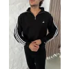 Siyah ADD Üç Şerit Fermuar Yaka Unisex Oversize Sweat