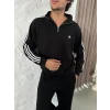 Siyah ADD Üç Şerit Fermuar Yaka Unisex Oversize Sweat