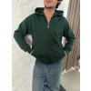 Yeşil Basic Kapşonlu Unisex Oversize Sweat