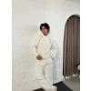 Beyaz NK Biyeli Oversize Eşofman Takımı