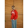 Kırmızı Synical Kapşonlu Unisex Oversize Sweat