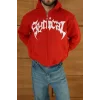 Kırmızı Synical Kapşonlu Unisex Oversize Sweat