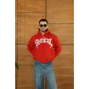 Kırmızı Synical Kapşonlu Unisex Oversize Sweat