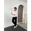 Beyaz ADD Üç Şerit Fermuar Yaka Unisex Oversize Sweat