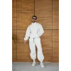 Beyaz Basic Biyeli Oversize Eşofman Takımı