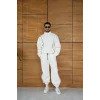 Beyaz Basic Biyeli Oversize Eşofman Takımı
