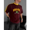 Bordo Brasil Oversize Unisex Bisiklet Yaka Tshirt