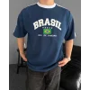Mavi Brasil Oversize Unisex Bisiklet Yaka Tshirt