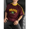 Bordo Brasil Oversize Unisex Bisiklet Yaka Tshirt