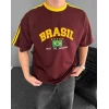 Bordo Brasil Oversize Unisex Bisiklet Yaka Tshirt