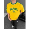 Sarı Brasil Oversize Unisex Bisiklet Yaka Tshirt