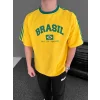Sarı Brasil Oversize Unisex Bisiklet Yaka Tshirt