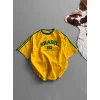 Sarı Brasil Oversize Unisex Bisiklet Yaka Tshirt