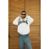 Beyaz Synical Kapşonlu Unisex Oversize Sweat