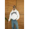 Beyaz Synical Kapşonlu Unisex Oversize Sweat