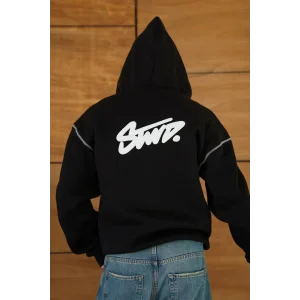 Siyah STWD Kapşonlu Unisex Oversize Sweat