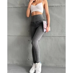 Antrasit Yüksel Bel İnceltici Esnek Likralı Kot Tayt