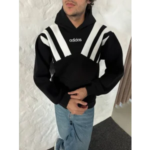 Siyah ADD Omuz Şeritli Kapşonlu Unisex Oversize Sweat