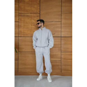 Gri Basic Biyeli Oversize Eşofman Takımı