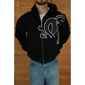 Siyah Baskılı Kapşonlu Unisex Oversize Sweat