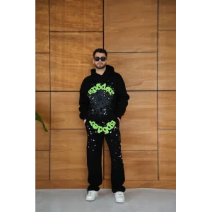 Siyah SP5DER Kapşonlu Unisex Oversize Eşofman Takımı