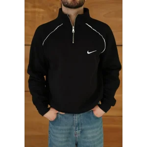 Siyah NK Omuz Biyeli Fermuar Yaka Unisex Oversize Sweat