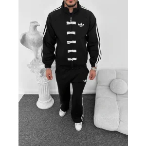 Siyah ADD Düğme Bağcıklı Oversize Eşofman Takımı