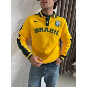Sarı Brasil Polo Yaka Unisex Oversize Sweat