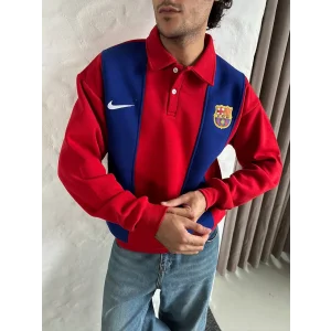 Kırmızı FCB Polo Yaka Unisex Oversize Sweat