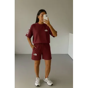 Bordo NF Oversize Unisex Şortlu Takım