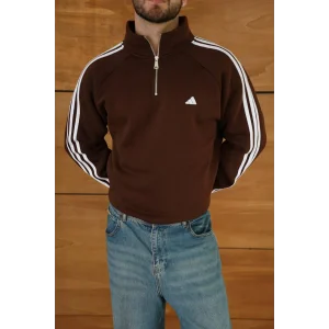 Kahve ADD Fermuar Yaka Unisex Oversize Sweat