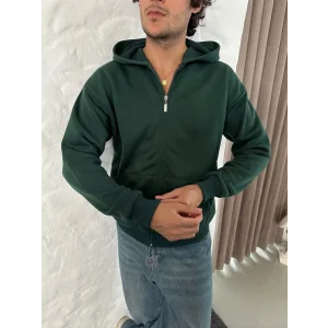 Yeşil Basic Kapşonlu Unisex Oversize Sweat