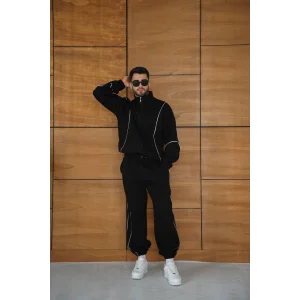 Siyah Basic Biyeli Oversize Eşofman Takımı