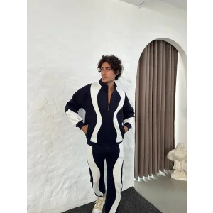 Lacivert Zig Zag Oversize Eşofman Takımı