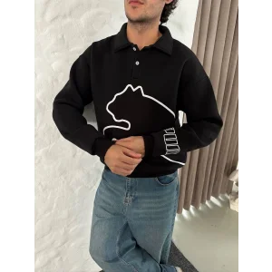 Siyah PM Polo Yaka Unisex Oversize Sweat