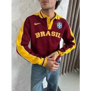 Bordo Brasil Polo Yaka Unisex Oversize Sweat