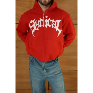 Kırmızı Synical Kapşonlu Unisex Oversize Sweat