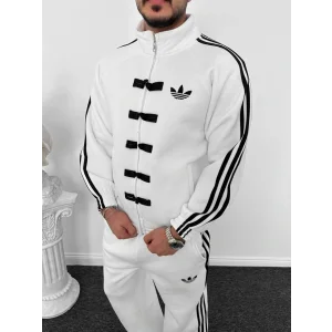 Beyaz ADD Düğme Bağcıklı Oversize Eşofman Takımı