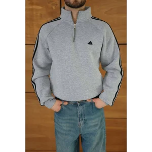 Gri ADD Fermuar Yaka Unisex Oversize Sweat