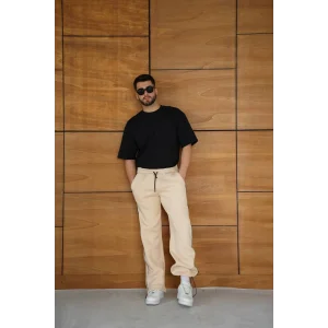 Bej Basic Biyeli Unisex Oversize Eşofman