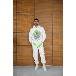 Beyaz SP5DER Kapşonlu Unisex Oversize Eşofman Takımı