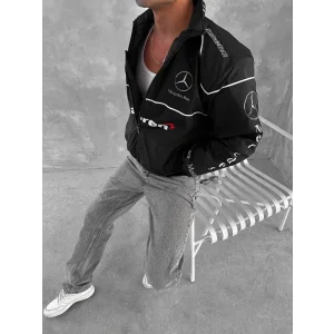 Siyah Mercedes İçi Astarlı Bomber Ceket