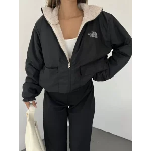 Siyah Çift Taraflı Giyilebilir Kürklü Mont