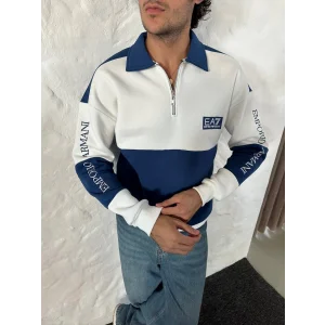 Lacivert EA7 Fermuar Yaka Unisex Oversize Sweat