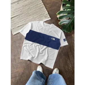 Mavi Bant NF Oversize Unisex Bisiklet Yaka Tshirt