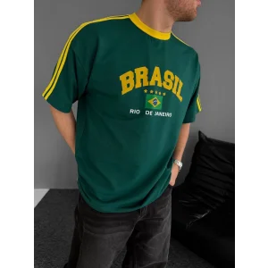 Yeşil Brasil Oversize Unisex Bisiklet Yaka Tshirt