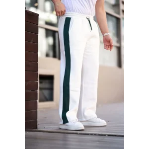 Beyaz Tek Şeritli Oversize Eşofman