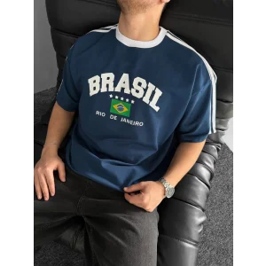 Mavi Brasil Oversize Unisex Bisiklet Yaka Tshirt