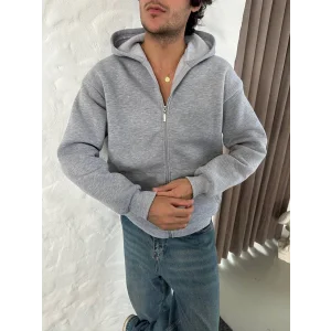 Gri Basic Kapşonlu Unisex Oversize Sweat