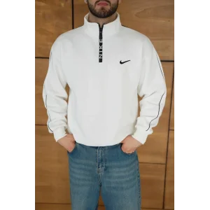 Beyaz NK Kol Biyeli Unisex Oversize Sweat